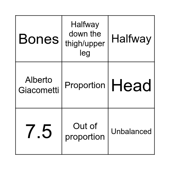 Year 7 - Bodies Bingo Card