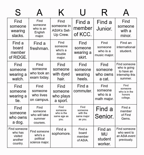 Sakura Soiree Bingo! Bingo Card