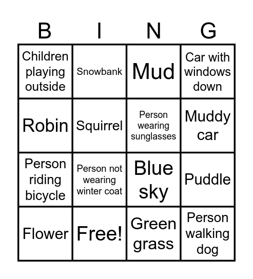 Signs of Spring Bingo Card