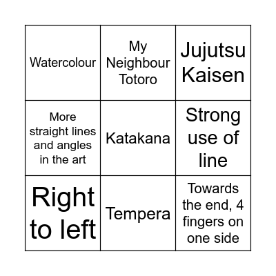 Year 8 - Japanese Art Bingo Card
