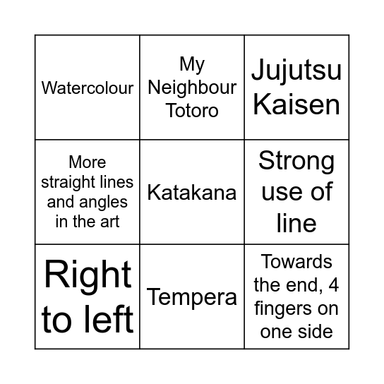 Year 8 - Japanese Art Bingo Card