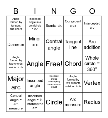 Circles Bingo Card