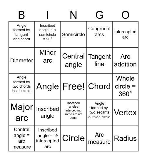 Circles Bingo Card