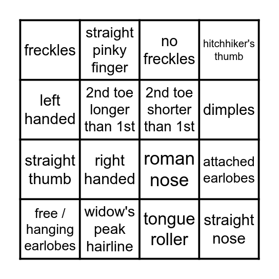 Human Genetic Traits BINGO Card