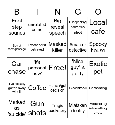 Murder Mystery Bingo Card