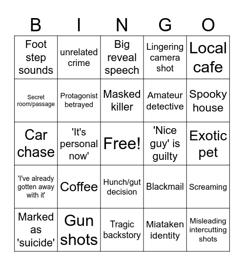 Murder Mystery Bingo Card