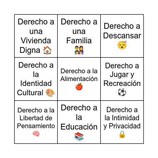 DERECHOS DE LOS NIÑOS Bingo Card