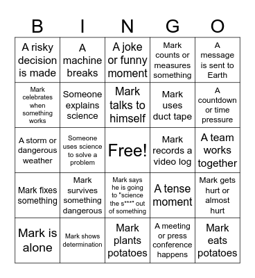 "The Martian" Bingo Card