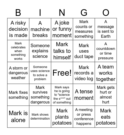 "The Martian" Bingo Card