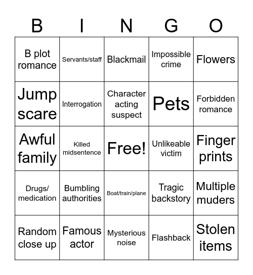 Murder Mystery Bingo Card