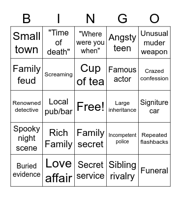 Murder Mystery Bingo Card