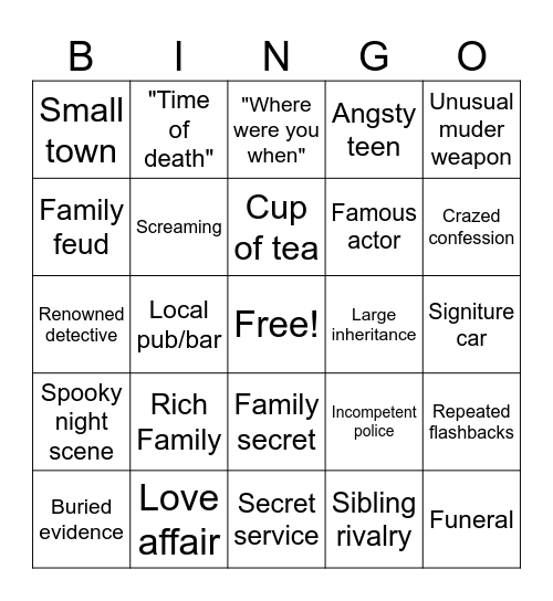 Murder Mystery Bingo Card