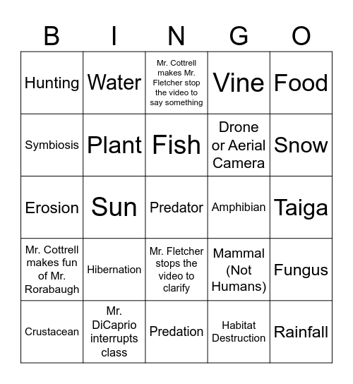 Planet Earth Bingo Card