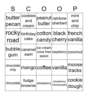 Ice Cream Bingo Card