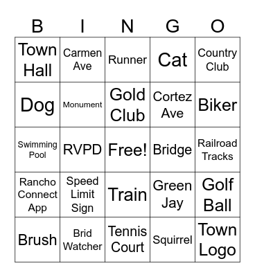 Rancho Viejo Bingo Card