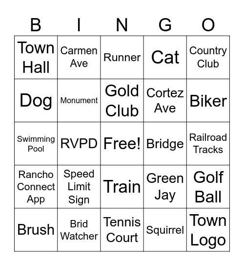 Rancho Viejo Bingo Card