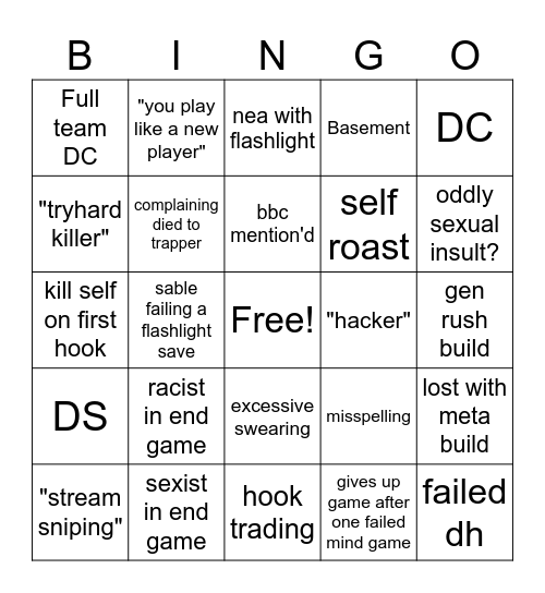 DBD Bingo Card