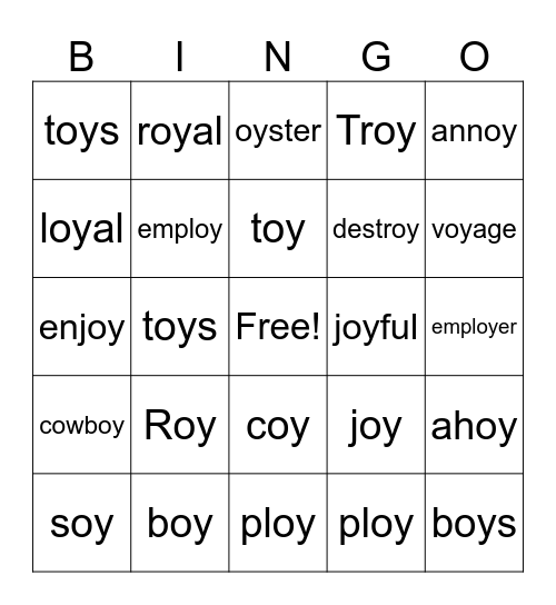 oi oy bingo Card