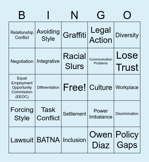 Owen Diaz & Tesla Lawsuit Bingo Card