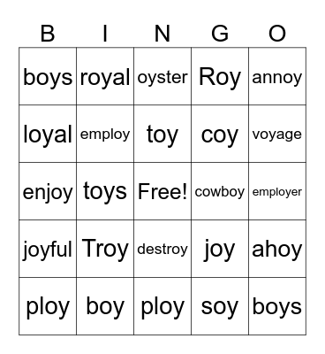 oi oy bingo Card