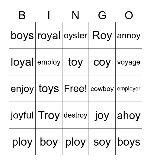 oi oy bingo Card
