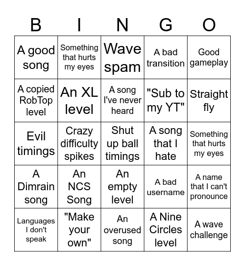 Recent tab Bingo Card