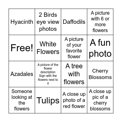 Dallas Arboretum Bingo Card