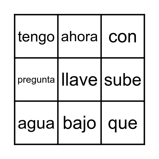 Bingo de palabras Bingo Card