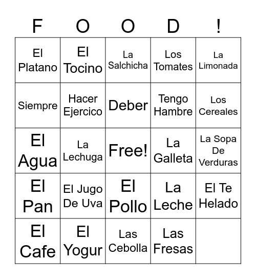 Restaurant Bingo Card