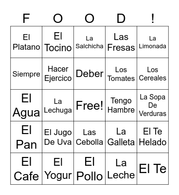Restaurant Bingo Card