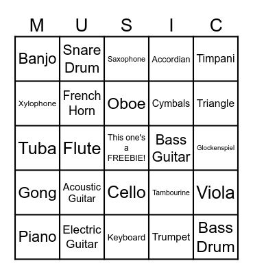 Musical Instrument BINGO! Bingo Card
