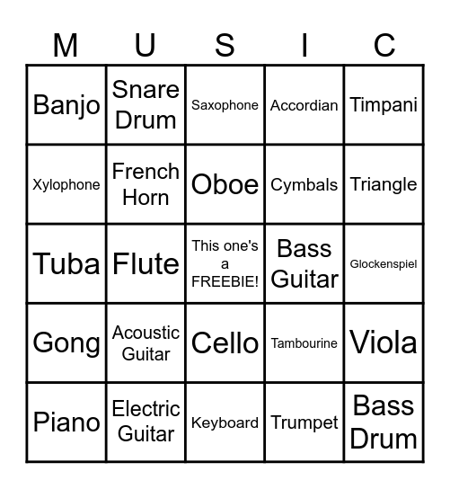 Musical Instrument BINGO! Bingo Card