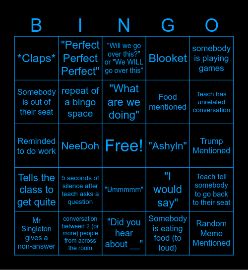 Second Block BINGO Card