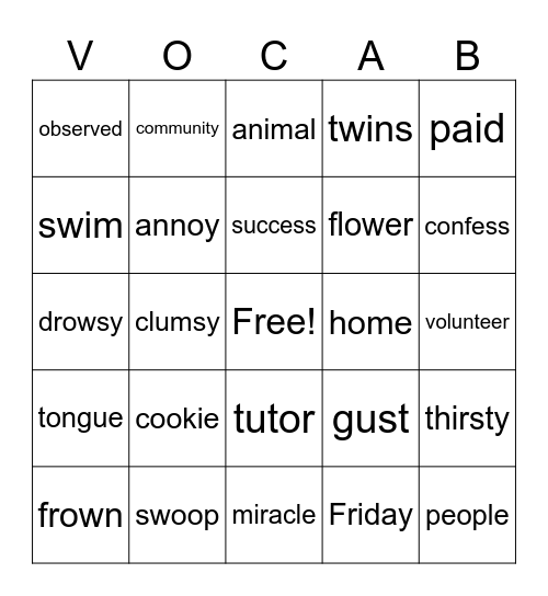Untitled Bingo Card