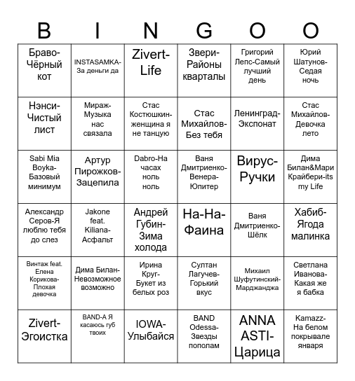 МегоМузЛото Bingo Card