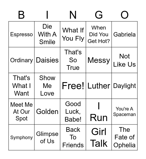 TikTok Hits Bingo Card