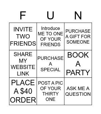 31 FUN!!!! Bingo Card