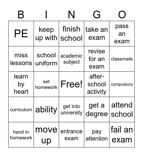 Focus 2 Unit 5 Revision Bingo Card