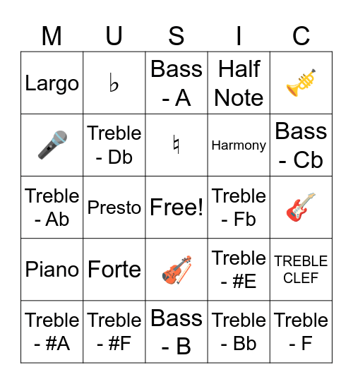 MUSIC BINGO Card
