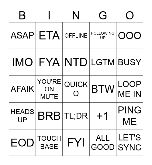 Untitled Bingo Card
