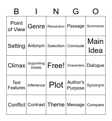 Staar Vocabulary Bingo Card