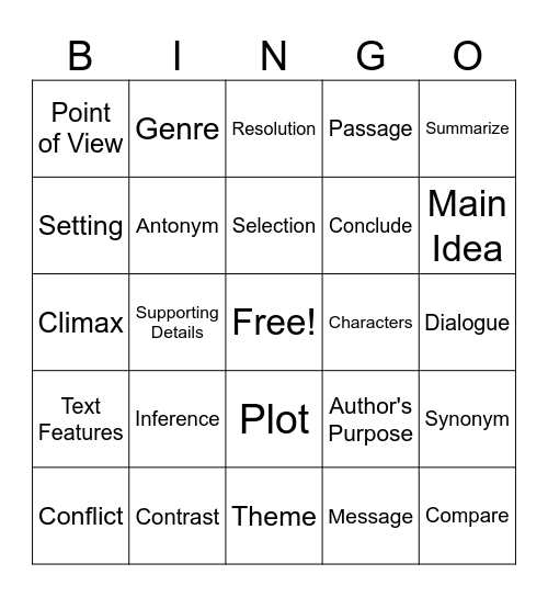 Staar Vocabulary Bingo Card