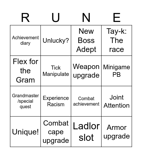 Dewnation Bingo Card