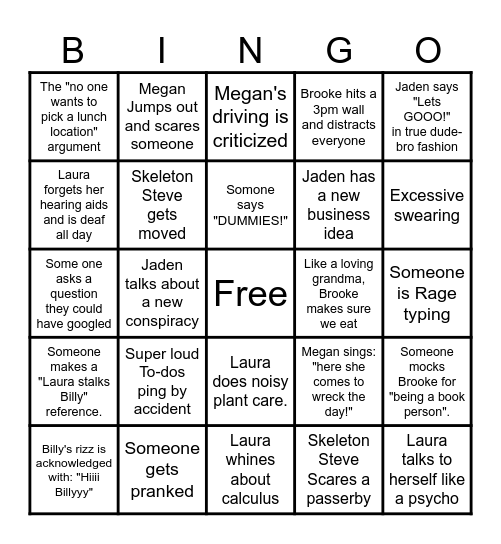 The RE/CD Team is Annoying Bingo Card
