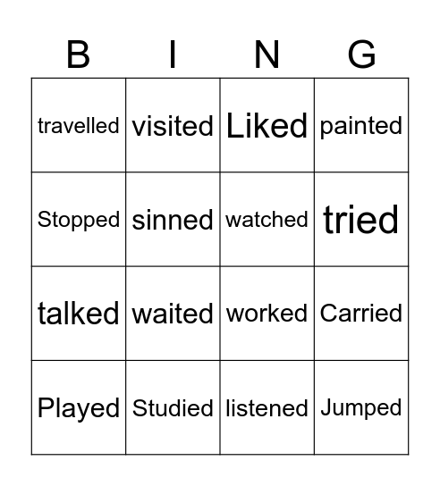 Regular past verbs Bingo Card