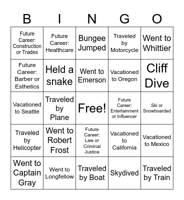 Past and Future Bingo Card