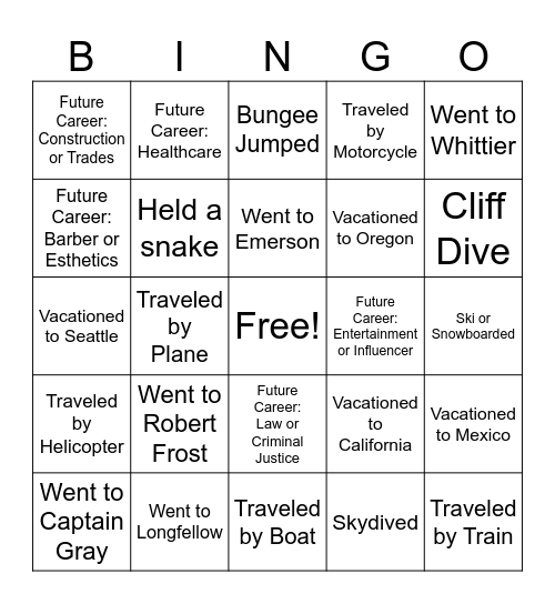 Past and Future Bingo Card