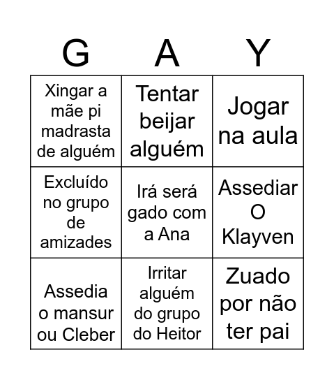 Bingo do lage senpai Bingo Card