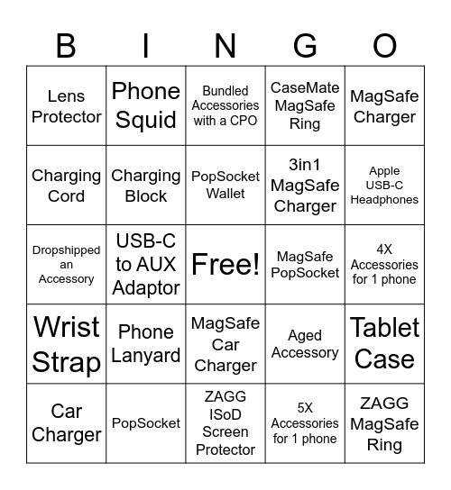 Accessory BINGO Card