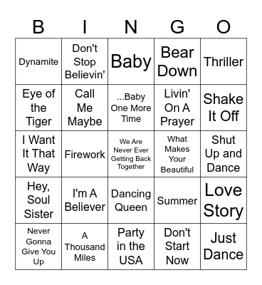 Pop Song Bingo 2026 Bingo Card